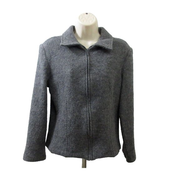 Sarah Jacket Blazer Size Large 100% Felted Wool Heather Gray Zip Up Front Collar - Picture 5 of 9